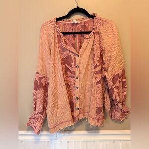 Oli & Hali Pink Floral Button-Up Blouse